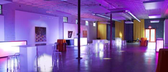 Event at Gallery 874 with incredible purple illumination | Event Venue | Event Rental | Event Space | Gallery 874 | Atlanta, GA